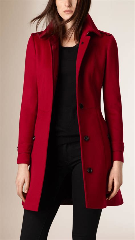 Burberry Pleat Detail Wool Cashmere Trench Coat In Red Lyst