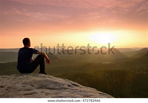 Moment Loneliness Man Sit On Peak Stock Photo 472782466 Shutterstock