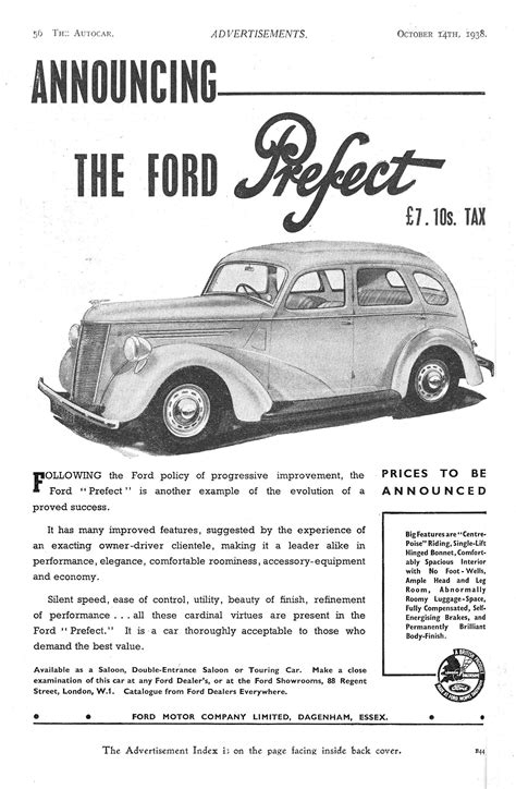 Ford Autocar Motor Car Advert 1938 Ford Prefect Retro Ads Vintage