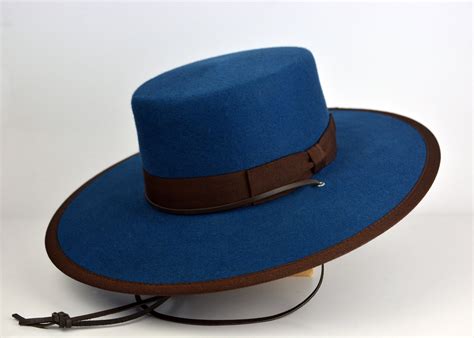 Bolero Hat The Olmeca Blue Fur Felt Flat Crown Wide Brim Etsy Hats