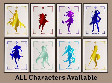 Genshin Impact All Character Silhouettes Foil Art Print Etsy Uk
