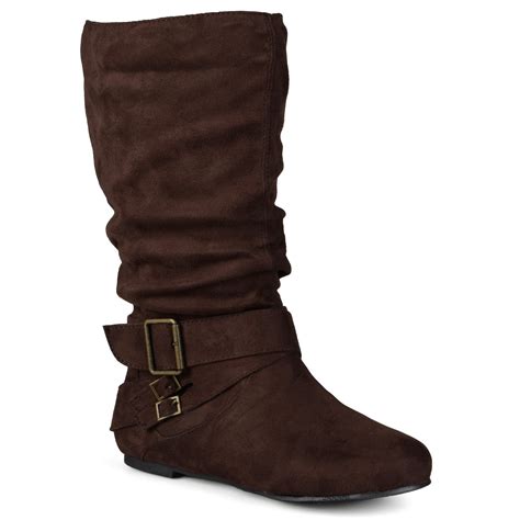 Brinley Co Wide Calf Buckle Mid Calf Slouch Boots Womens