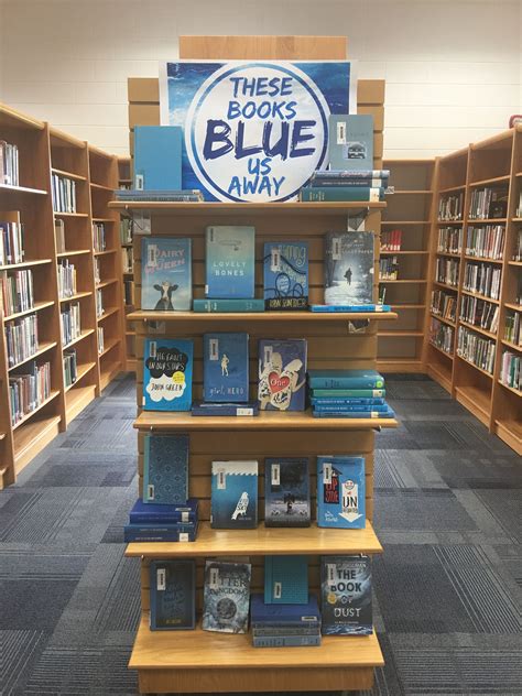 These Books Blue Us Away Library Book Displays School Library Book