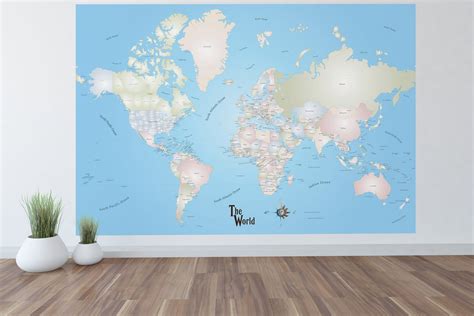 Giant World Map Mural Stylish And Educational World Map Not Etsy