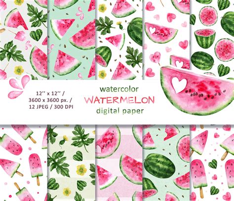 Watermelon Digital Paper Watercolor Watermelon Seamless Etsy