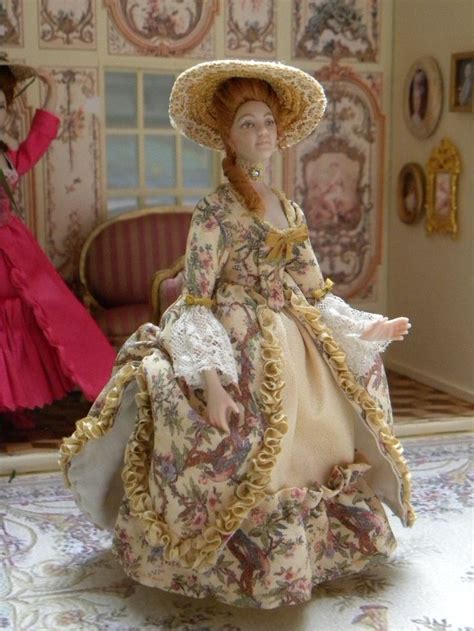 Porcelain Dollhouse Doll Dressed In 18th Georgian Style Dollhouse