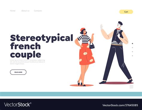 Stereotypical French Couple Landing Page Vector Image