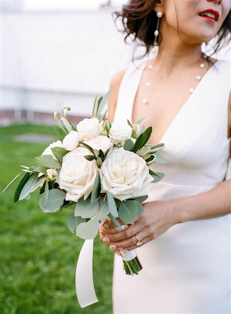 White Rose Bouquet With Eucalyptus By Hunt Littlefield Kathryn Kenna