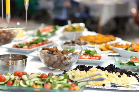 buffet with colourful dishes stock image colourbox