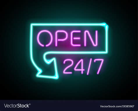 You might also like the naam. Neon sign open 24 7 light background Royalty Free Vector