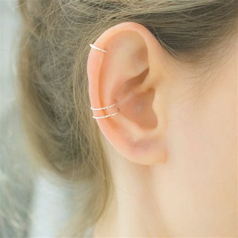 Earrings Cartilage Earrings Double Cuff Diamond Cut Fake Etsy