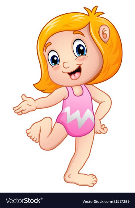 Cute Cartoon Girl Wearing Swimsuit Royalty Free Vector Image
