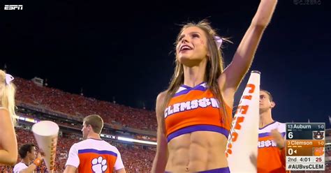 Camera Catches Hot Clemson Cheerleader With Unreal 6 Pack During Game