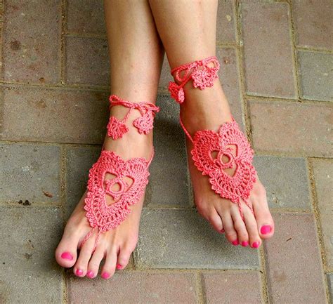 Hot Pink Crochet Barefoot Sandals Beach Wedding Crochet Barefoot