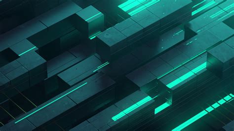 3d Abstract Neon Glow Teal Digital Art Shapes Hd 3d 4k Wallpapers