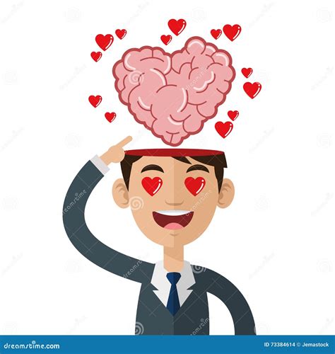 persona con la cabeza abierta y el cerebro en forma de corazón que salen stock de ilustración