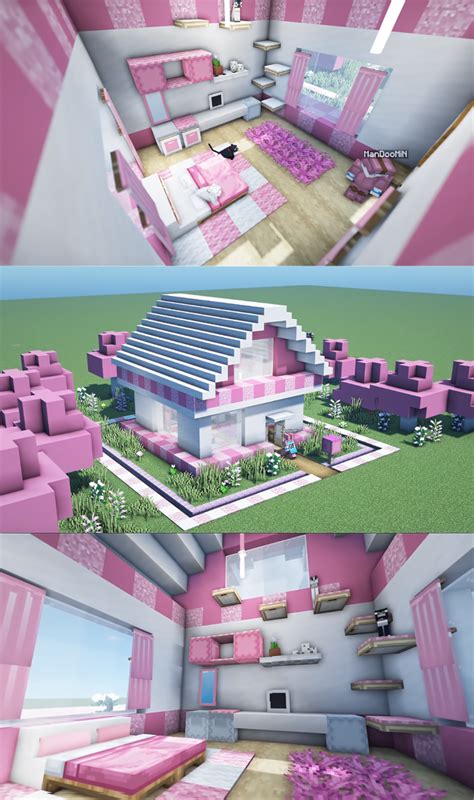 Cute Pink House Design Botcraftnet Minecraft Houses Minecraft