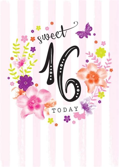 Age Birthday Milestone Big Number 16 16th In Floral Wreath 16th