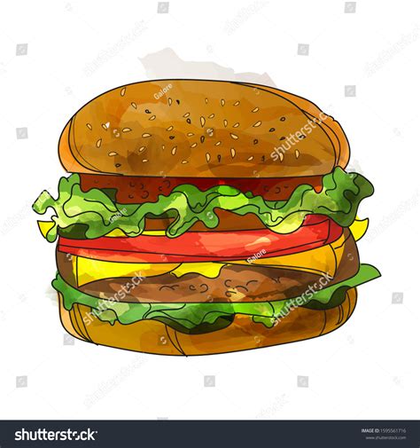 Classic Burger Illustration Burger Isolated Cheeseburger Vector De