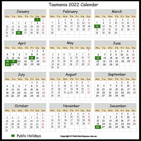 2022 Calendar Tasmania Printable Calendar Example And Ideas