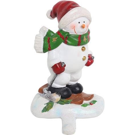 Holiday Time Christmas Decor Polyresin Skiing Snowman Stocking Holder