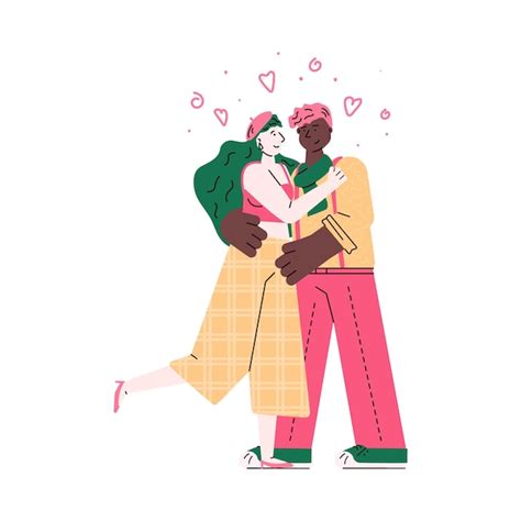 premium vector loving mixed race couple woman and man embracing vector illustration isolated