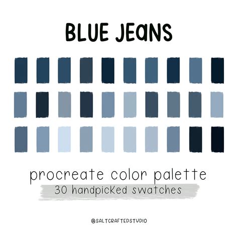 Denim Color Palette Procreate Color Palette Color Swatches Color