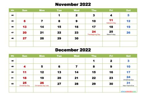 November And December 2022 Printable Calendar
