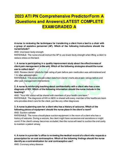 2023 ATI PN Comprehensive Predictor Form A |Questions and Answers