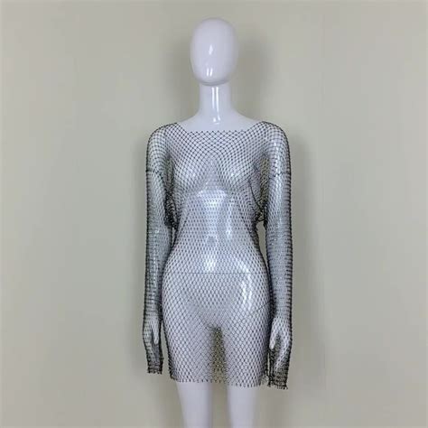 A2776 Black Factory Direct Mesh Diamond See Through Clothing Wholesale