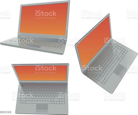 Three Laptops With Orange Screen Stock Illustration Download Image
