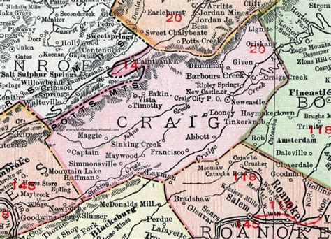 Craig County Virginia Map 1911 Rand Mcnally New Castle Huffman