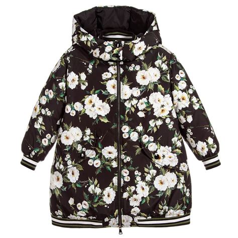 Dolce And Gabbana Girls Black And White Floral Coat Available