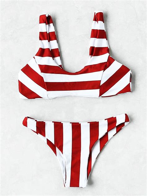 Two Tone Striped Print Bikini Set Bikini Bademode Gestreifter Bikini