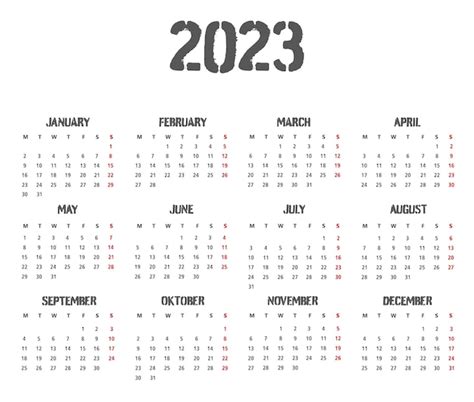 Premium Vector Calendar 2023 Week Starts On Monday
