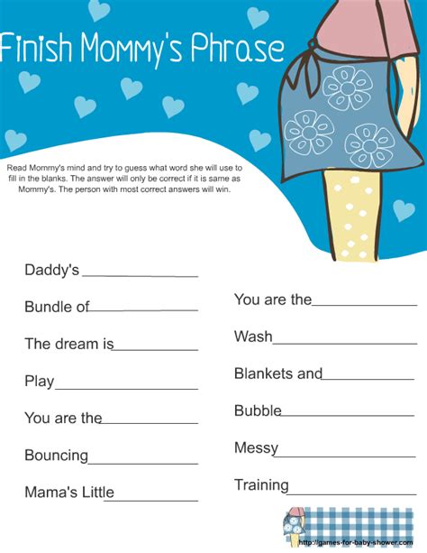 Free Printable Baby Shower Finish Mommys Phrase Game