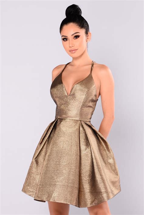 Avenue Metallic Dress Gold Fashion Nova Dresses Fashion Nova