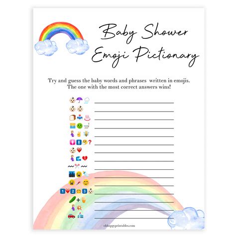 Baby Emoji Pictionary Printable Rainbow Baby Shower Games