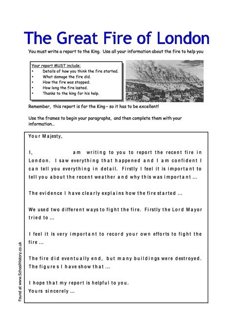 Great Fire Of London Writing Activity Worksheet Free Pdf