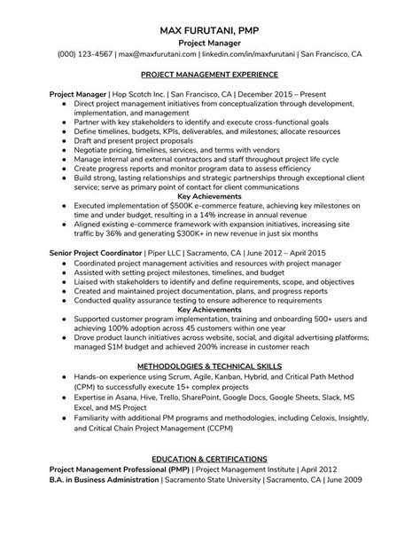 Note how this jobhunter briefly but effectively breaks down the responsibilities and achievements each job entailed. How to Write a Great Project Manager Resume | Project ...