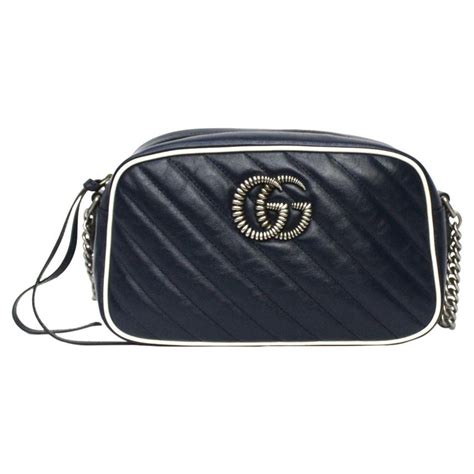 Gucci Blue Leather Marmont Camera Bag At 1stdibs