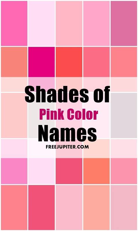 50 Shades Of Pink Color Names Color Names Pink Color Chart Pink Names