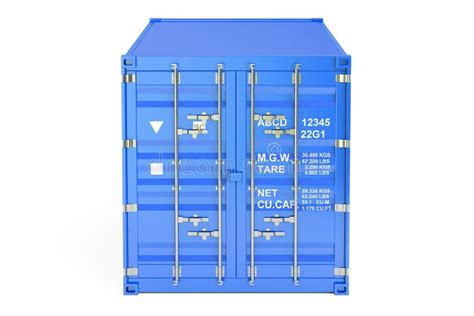 Blue Cargo Container Front View 3d Rendering Stock Illustration