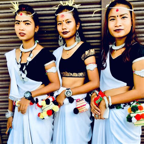 Girls Of The Tharu People In Their Traditional Dress Perform Music And Dance For The Durga Puja