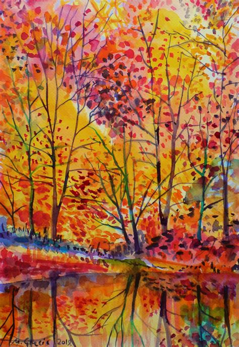 Autumn Forest Reflections Etsy Uk Original Landscape Painting