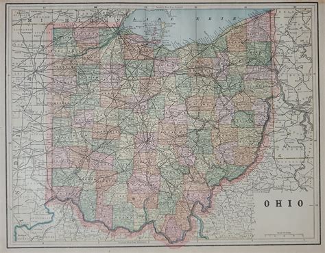 Cincinnati And Ohio Big Map United States Of America 1890 Cram Etsy