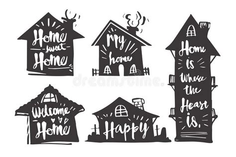 Hand Drawn Calligraphy In Silhouette House Home Sweet Home Stock