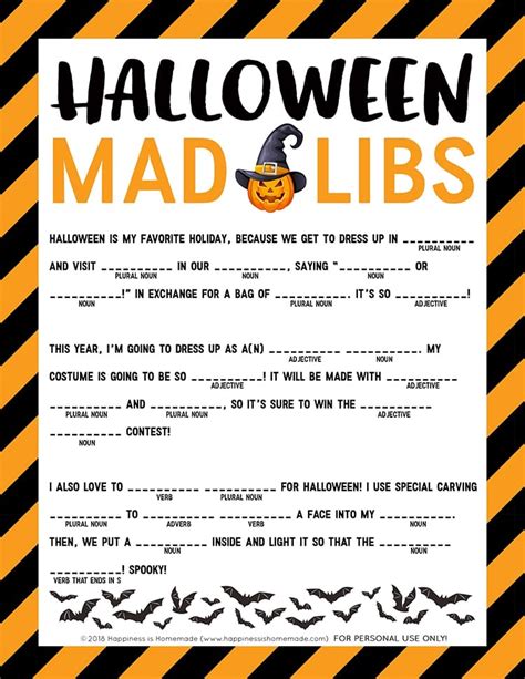 Halloween Mad Libs Printable Free
