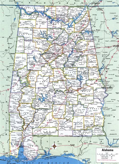 Map Of Alabama Showing County With Citiesroad Highways