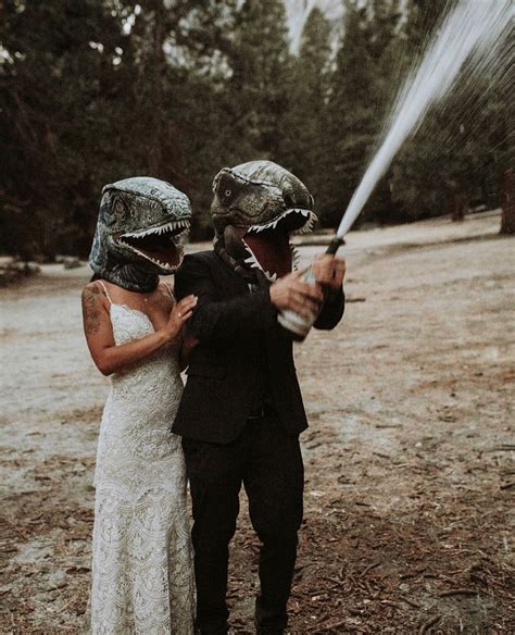Only 3 available and it's in 1 person's cart. Giant champagne spray and awesome dinosaur heads!? We wish we were invited to this wedding! 📷 ...